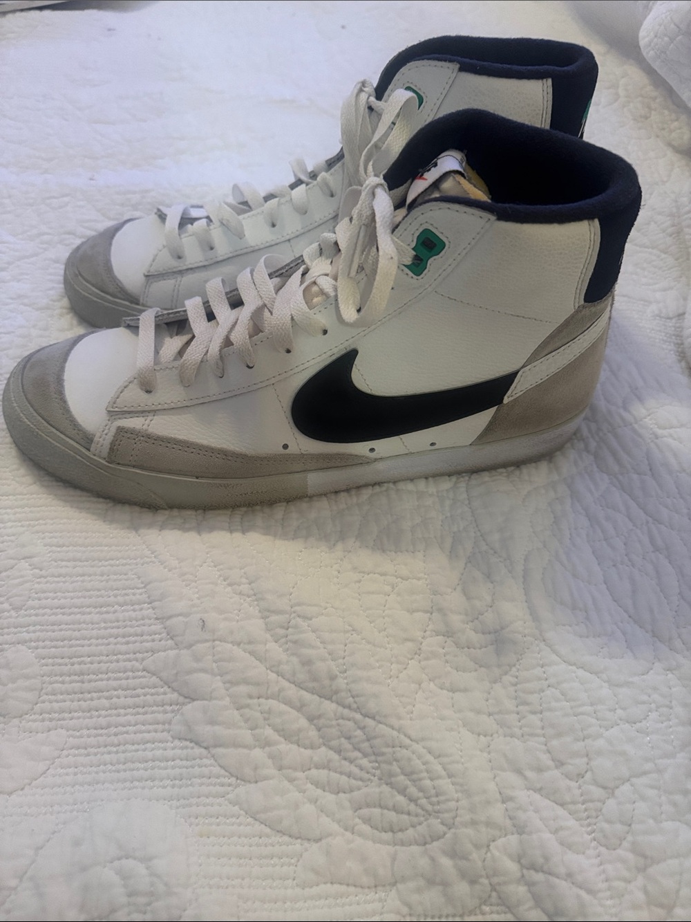 Nike Men’s High-Top Sneakers White Black Gray with Green Accent